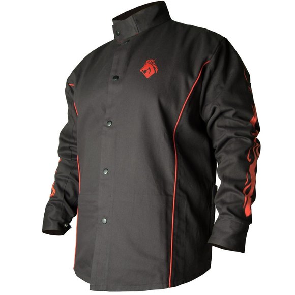 BSX Other - BSX® Contoured FR Cotton Welding Jacket, Black with Red Flames - XL